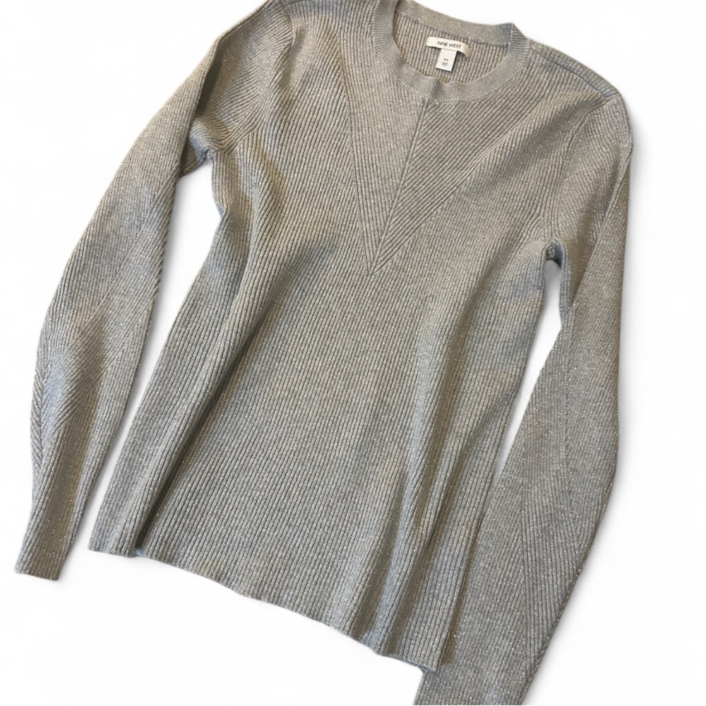 Nine West NWT Shimmer Gray Ribbed Sweater